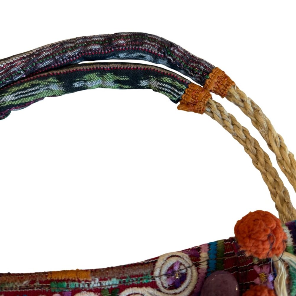 Boho Shoulder Bag Beads Rope Handles Colorful Embroidered Indie Hippie Festival - Picture 4 of 6